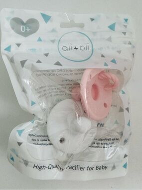 Ali+Oli Pacifier Set Round (Pink & White) Concaved Shield, BPA-Free Silicone